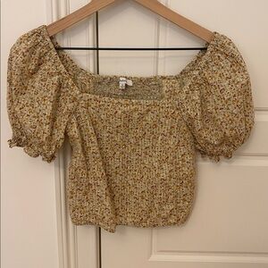 Madewell Floral Puff Sleeve Blouse - Cream and Orange